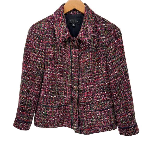 Talbots Blazer Womens Petite 4 4P Multicolor Tweed Jacket Button Up + Pockets - Picture 1 of 8
